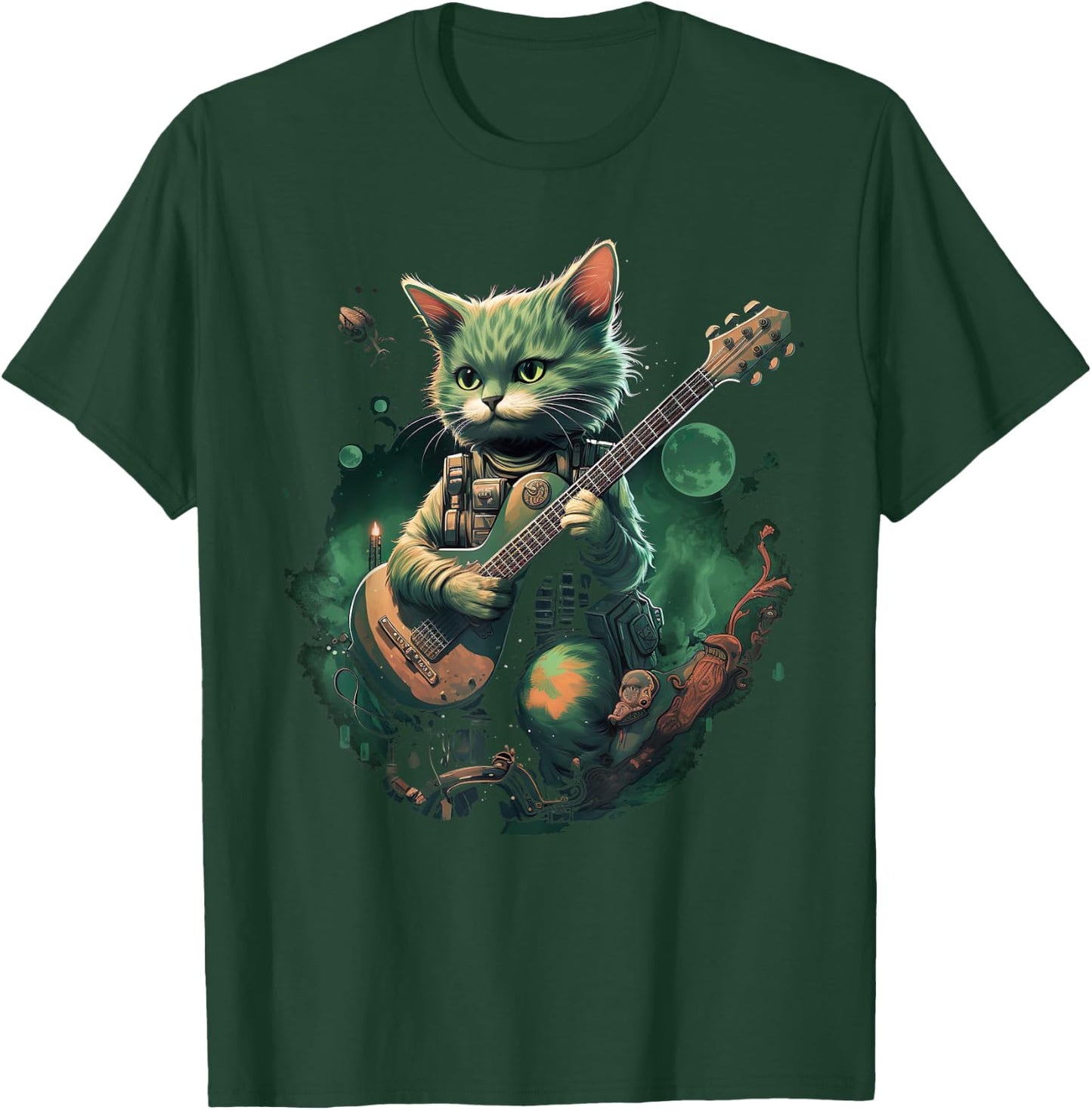 Rock Cat Playing Guitar Cat Funny Guitar Cat Kitty T-Shirt - T-Shirt | Forest