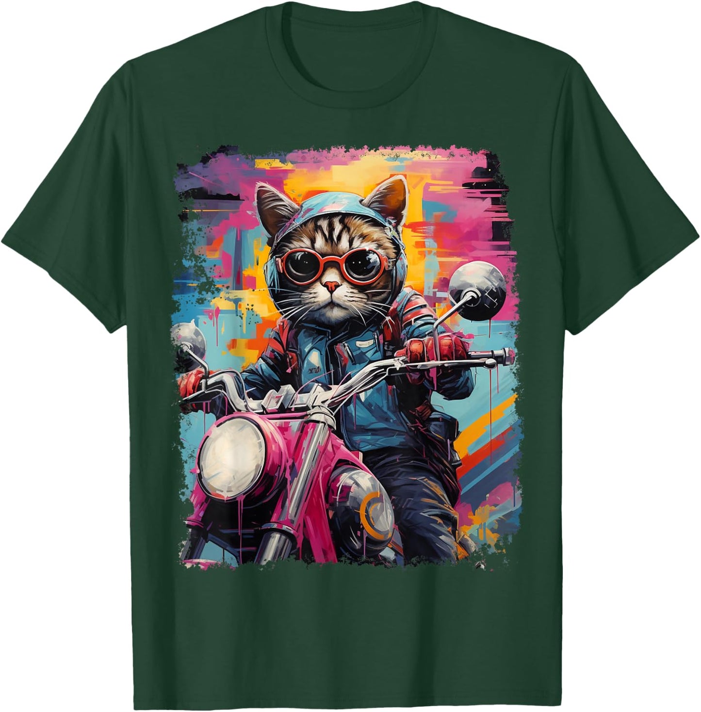 Motorbike Gear Cat on Motorcycle T-Shirt - T-Shirt | Forest