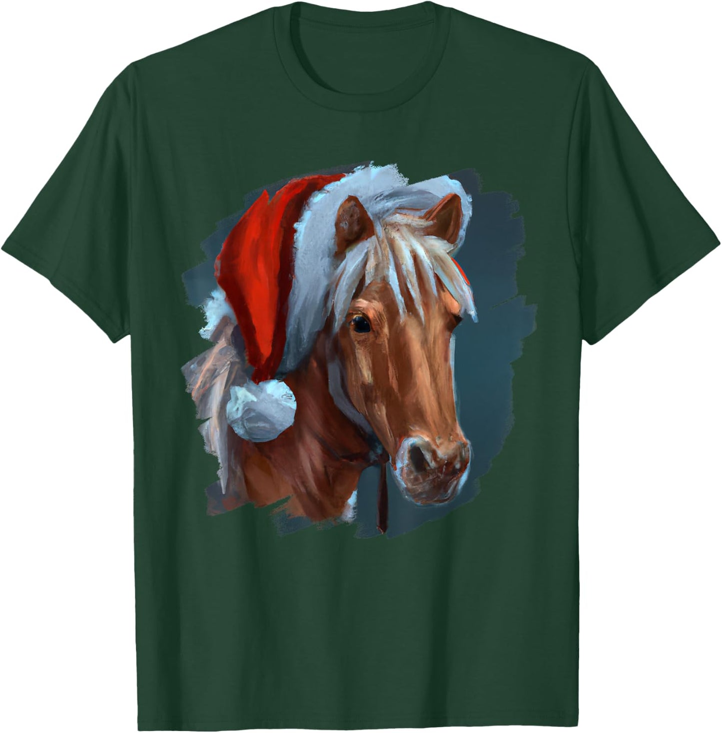 Horse Wearing Santa Claus Hat Horseback Riding Christmas T-Shirt - T-Shirt | Forest