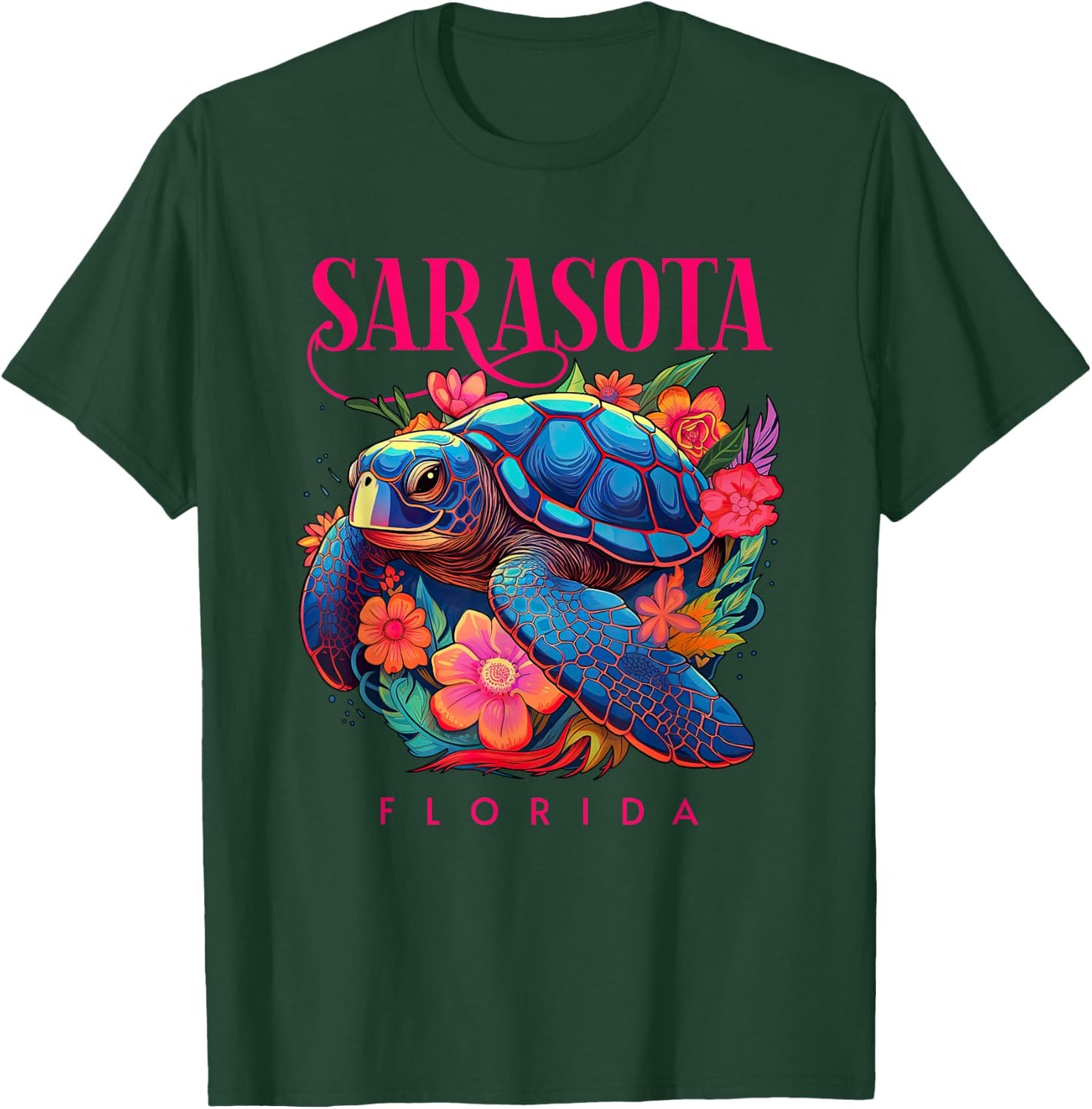Sarasota Florida Floral Beach Turtle Souvenir T-Shirt - T-Shirt | Forest