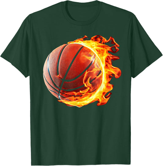 Fire Basketball Ball Flaming Basketball Player T-Shirt - T-Shirt | Forest