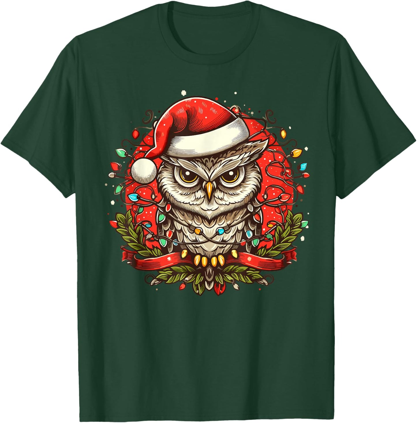 Grumpy Owl Christmas Santa Hat Vintage Owl Women T-Shirt - T-Shirt | Forest
