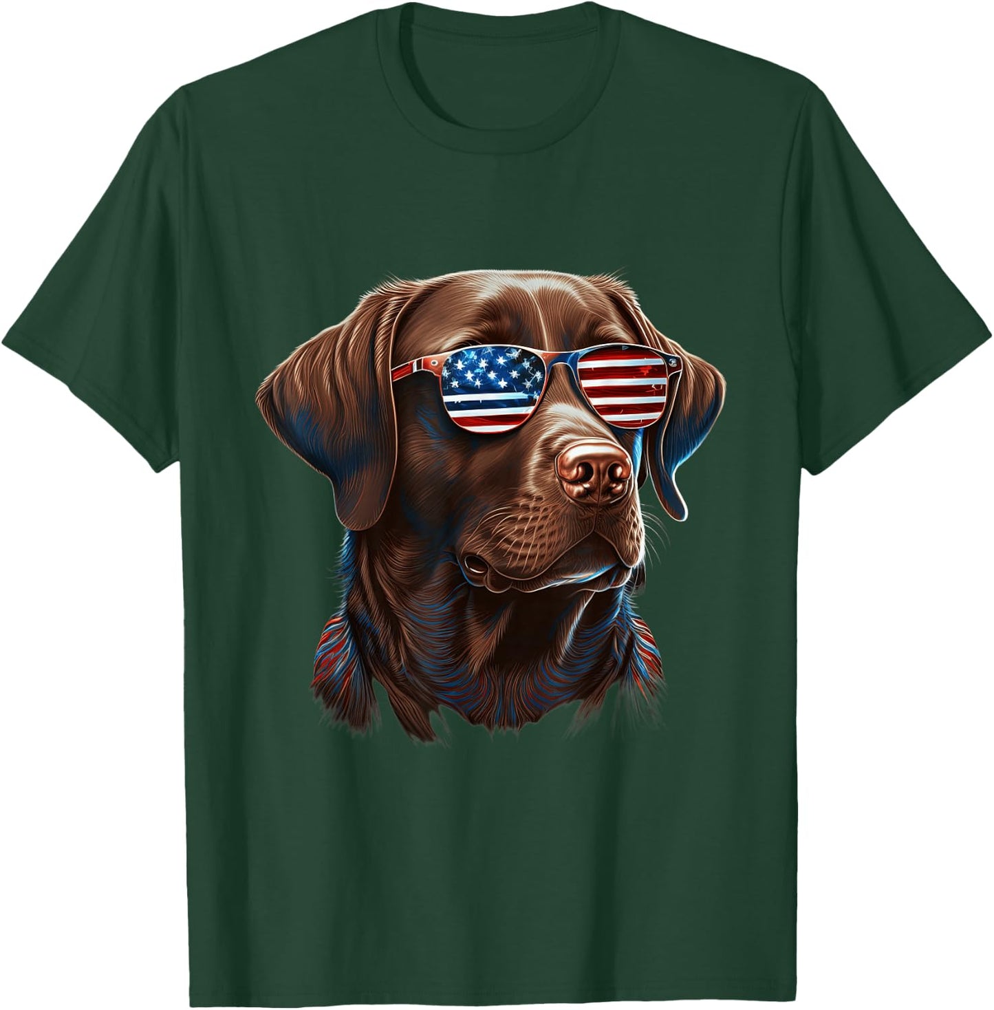 Chocolate Labrador With USA Sunglasses On T-Shirt - T-Shirt | Forest