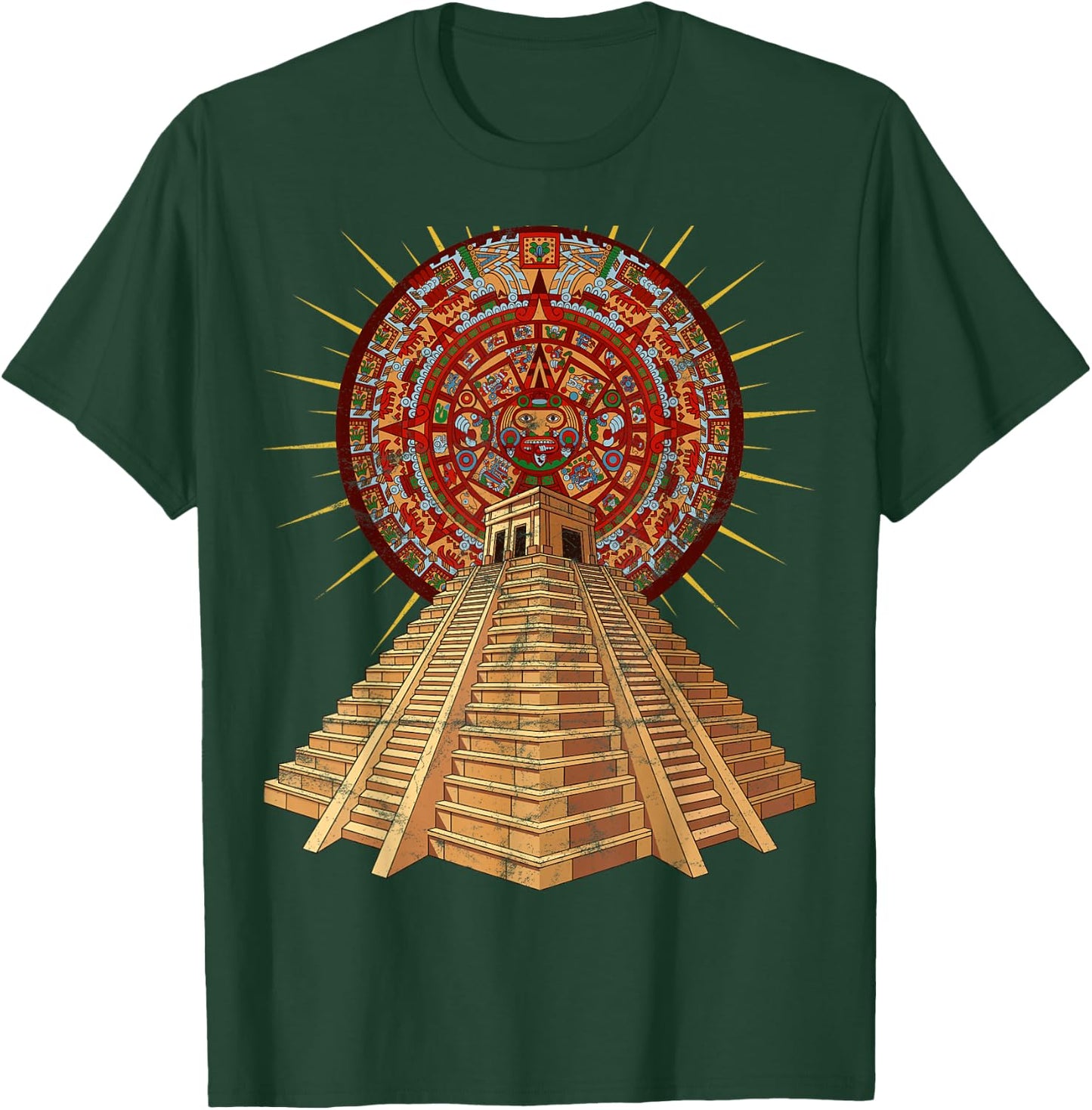 Ancient Sacred Mayan Aztec Calendar Pyramid Geometry T-Shirt - T-Shirt | Forest