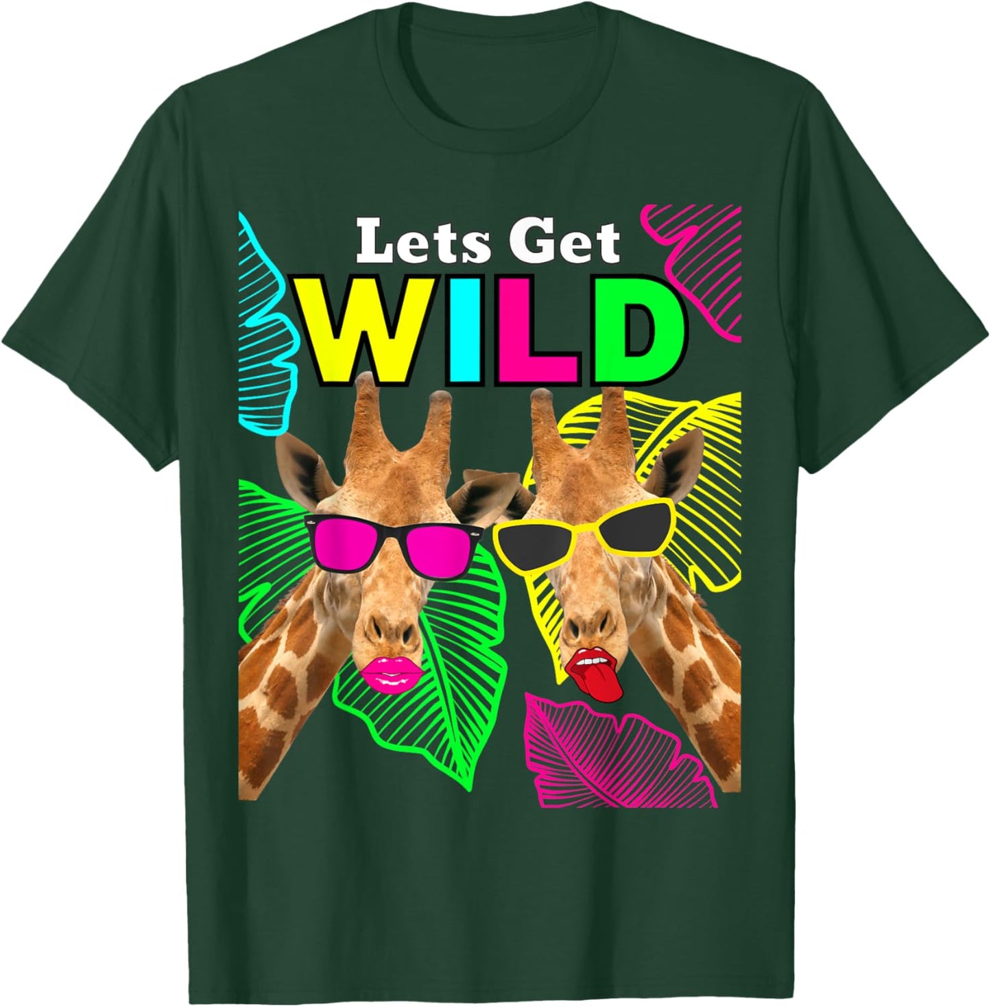 Let's Get Wild Zoo Animals Safari Party Giraffe with Glasses T-Shirt - T-Shirt | Forest