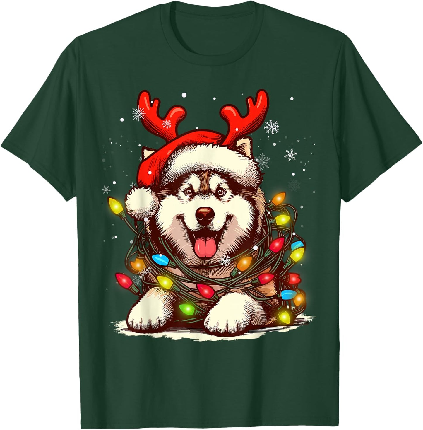 Siberian Husky Christmas Tree Lights Dog Santa Women Men Kid T-Shirt - T-Shirt | Forest