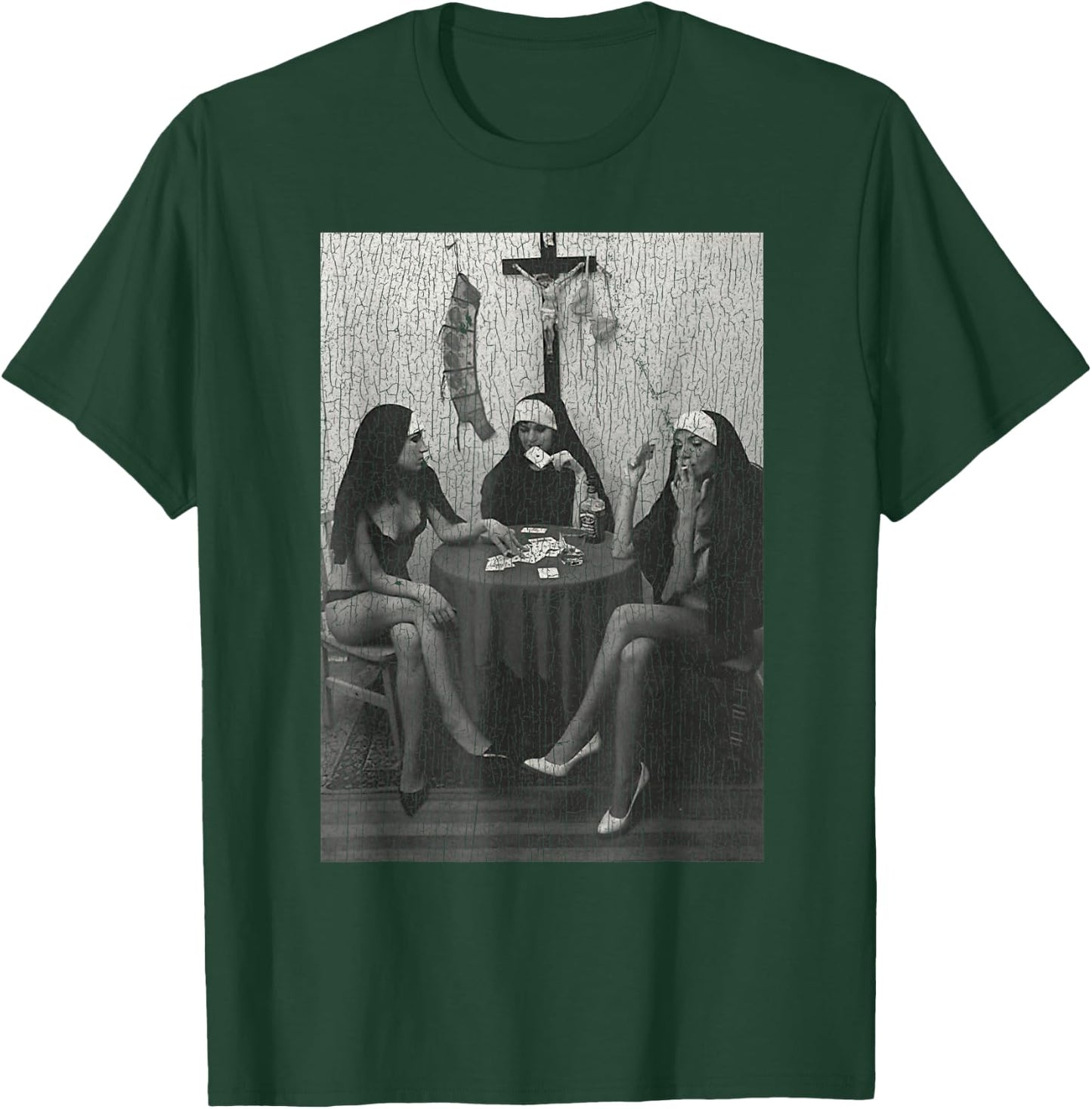 Vintage Nuns Naked Playing Card Smoking T-Shirt - T-Shirt | Forest