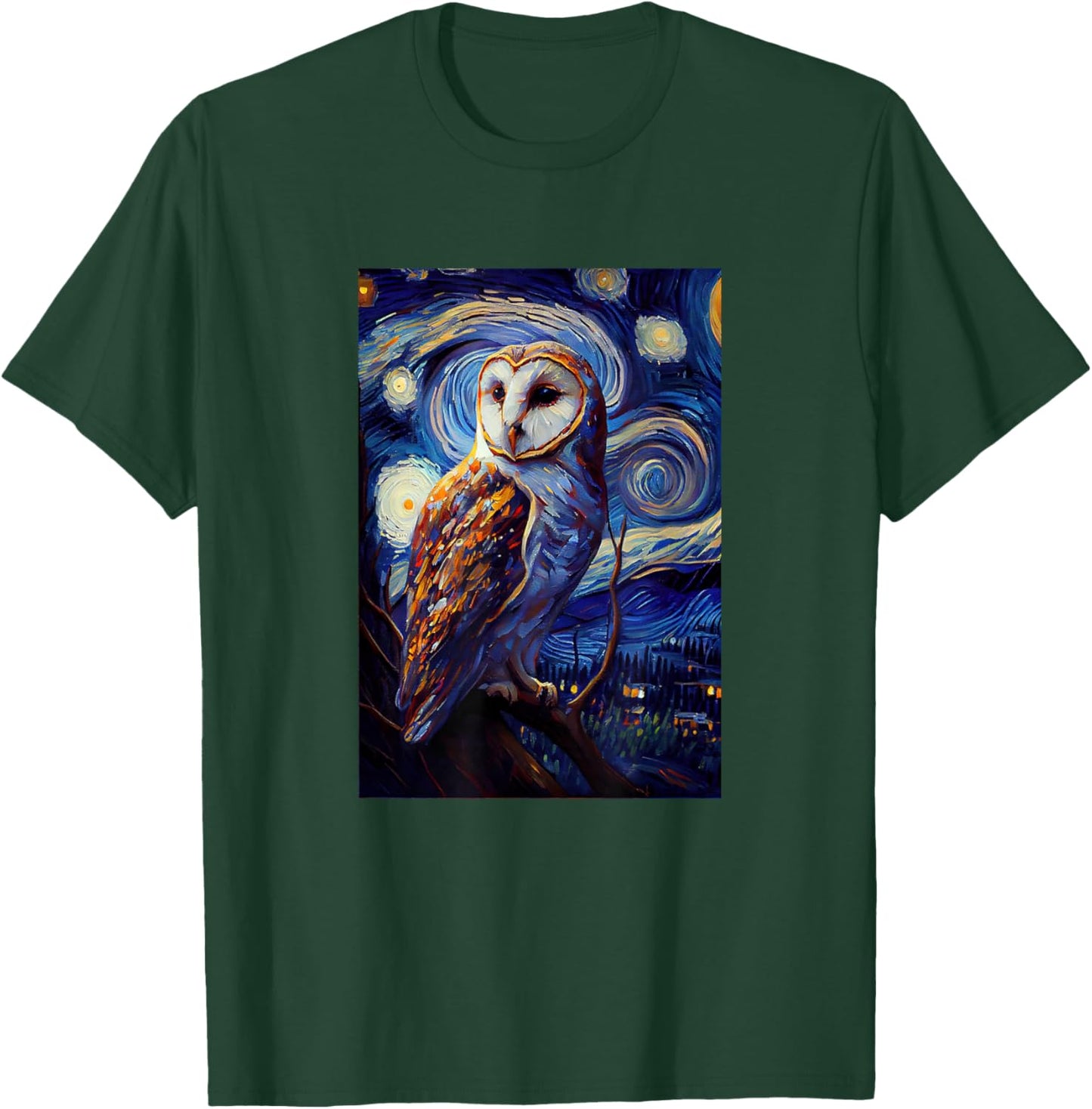Starry Night Famous Painting Style Barn Owl T-Shirt - T-Shirt | Forest