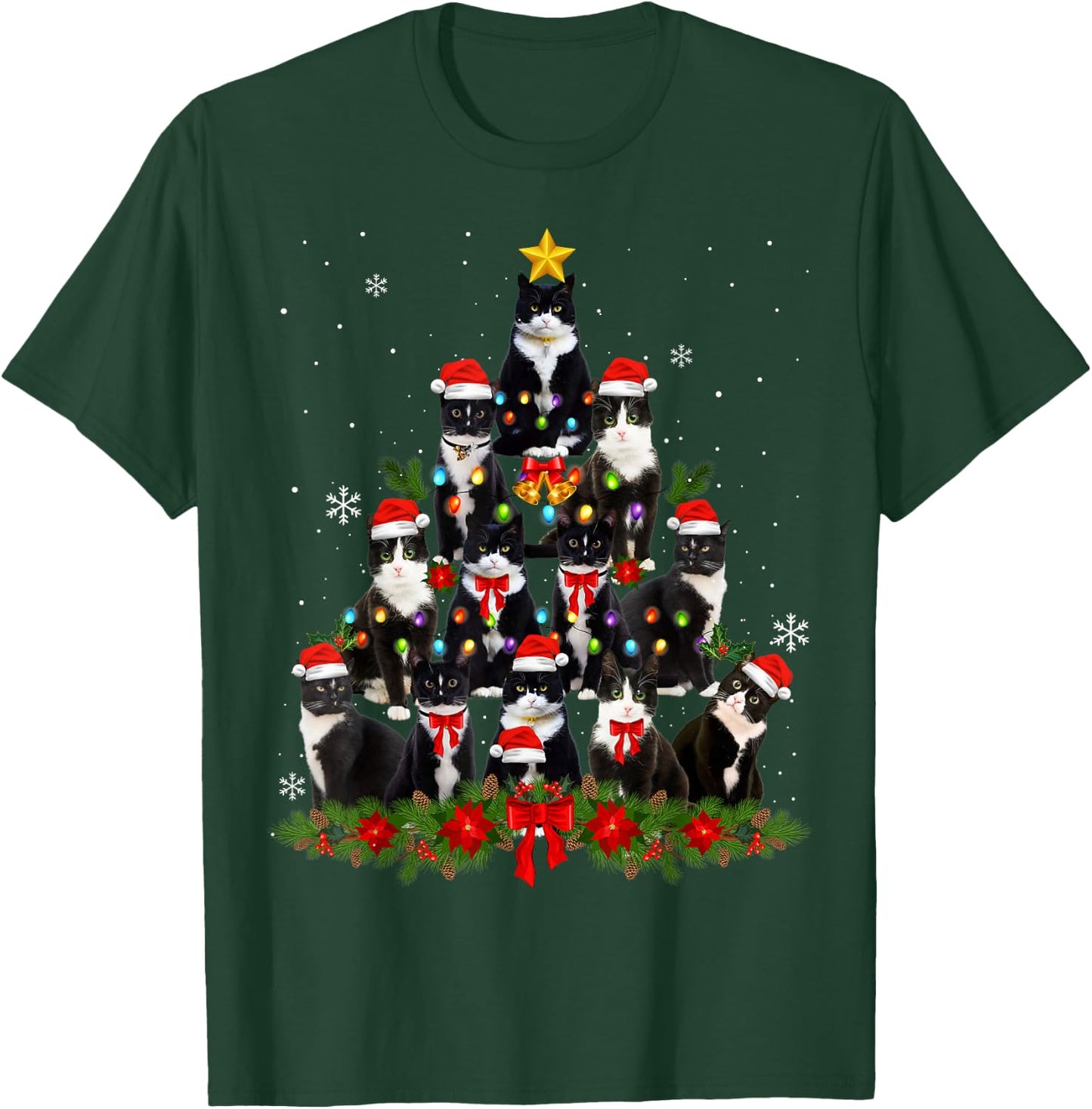 Tuxedo Cat Christmas Tree Tuxedo Cat Lights Xmas Matching T-Shirt - T-Shirt | Forest