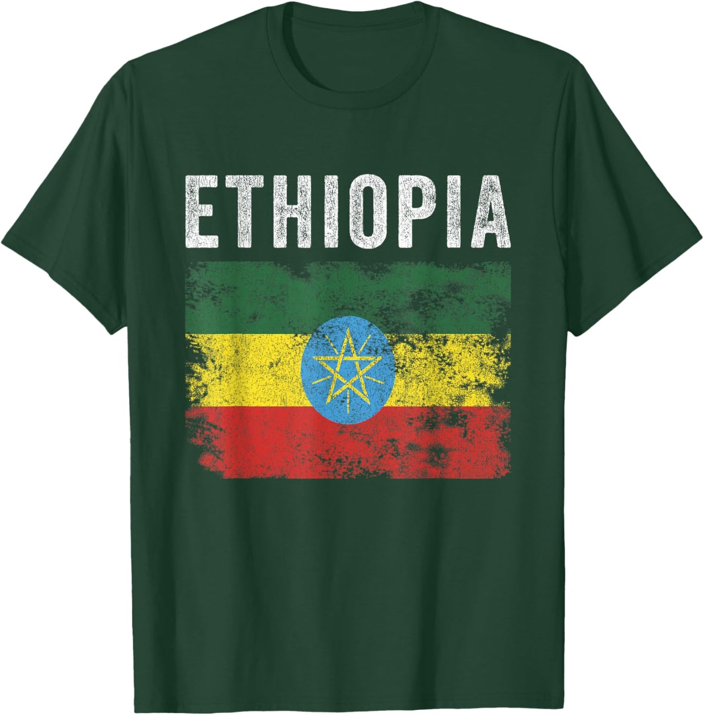 Ethiopia Flag Distressed - Men Women Kids - Ethiopian Flag T-Shirt - T-Shirt | Forest