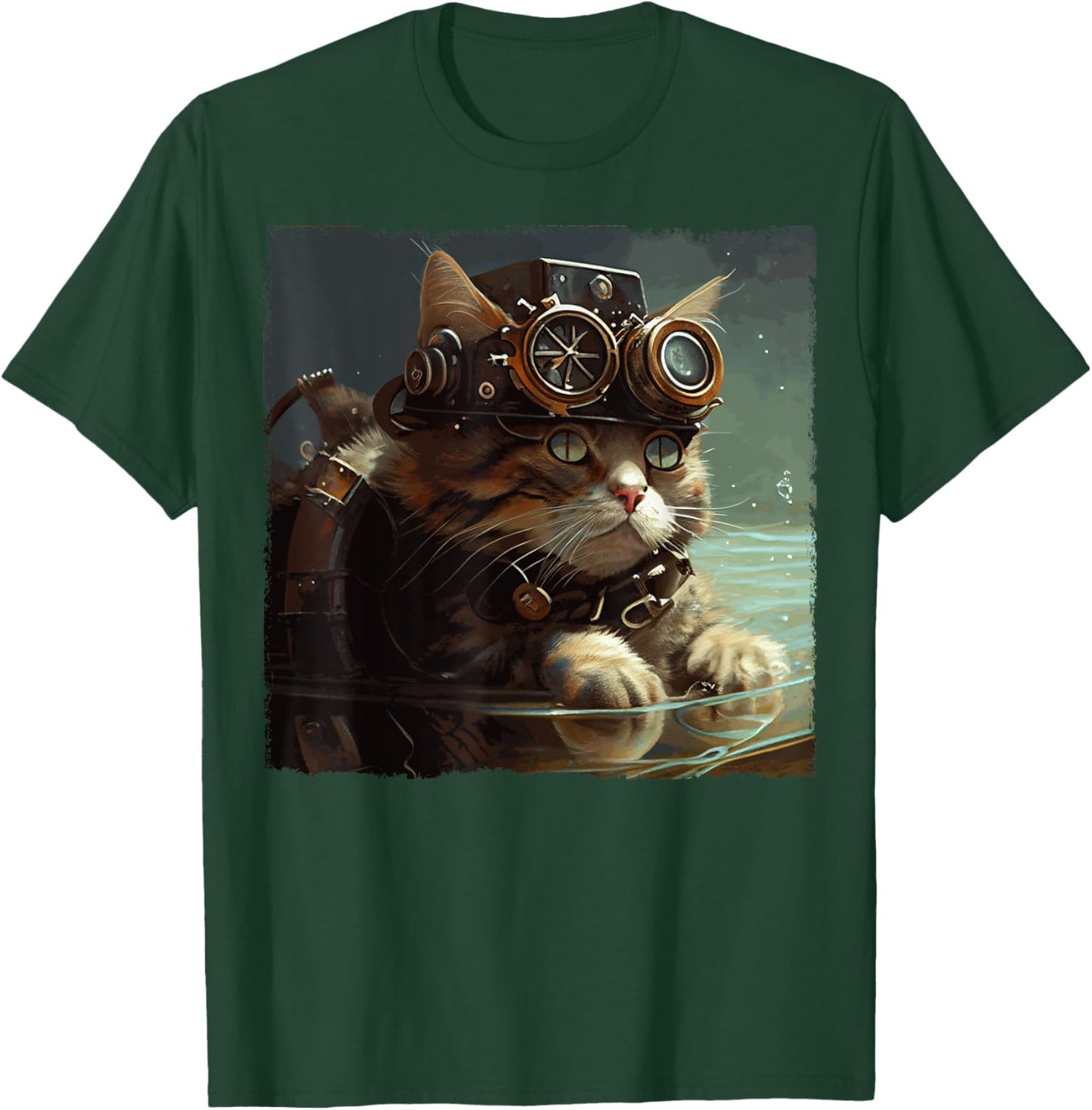 Funny Cat Swimming Steampunk for Kids, Women, Men T-Shirt - T-Shirt | Forest