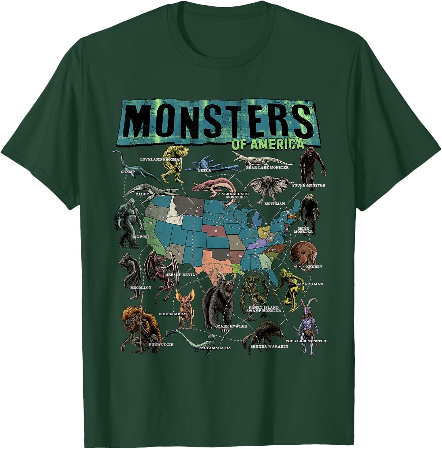 Cryptid Monsters of America Folklore Creature Cryptozoology T-Shirt - T-Shirt | Forest