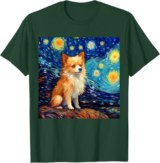 Surreal Starry Night Pomchi Dog T-Shirt - T-Shirt | Forest