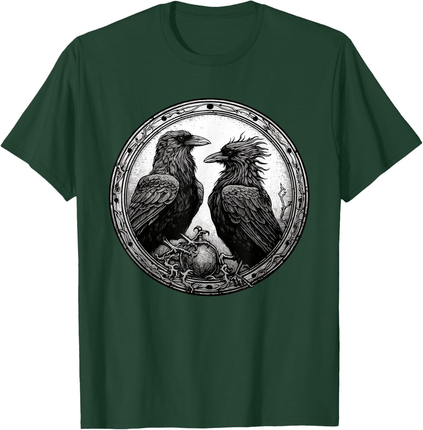 Raven Illustration White Black Ravens Goth Crow T-Shirt - T-Shirt | Forest
