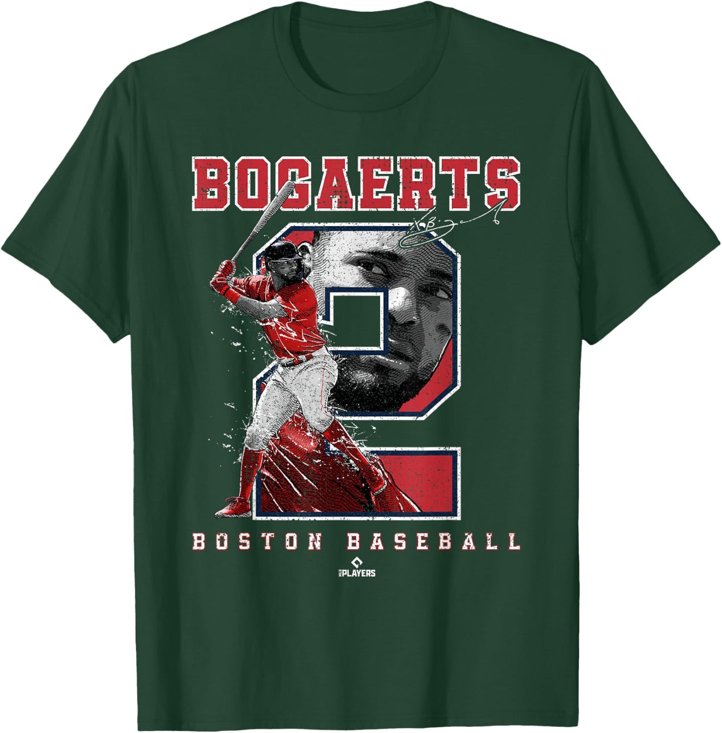 Number and Portrait Xander Bogaerts Boston MLBPA T-Shirt - T-Shirt | Forest