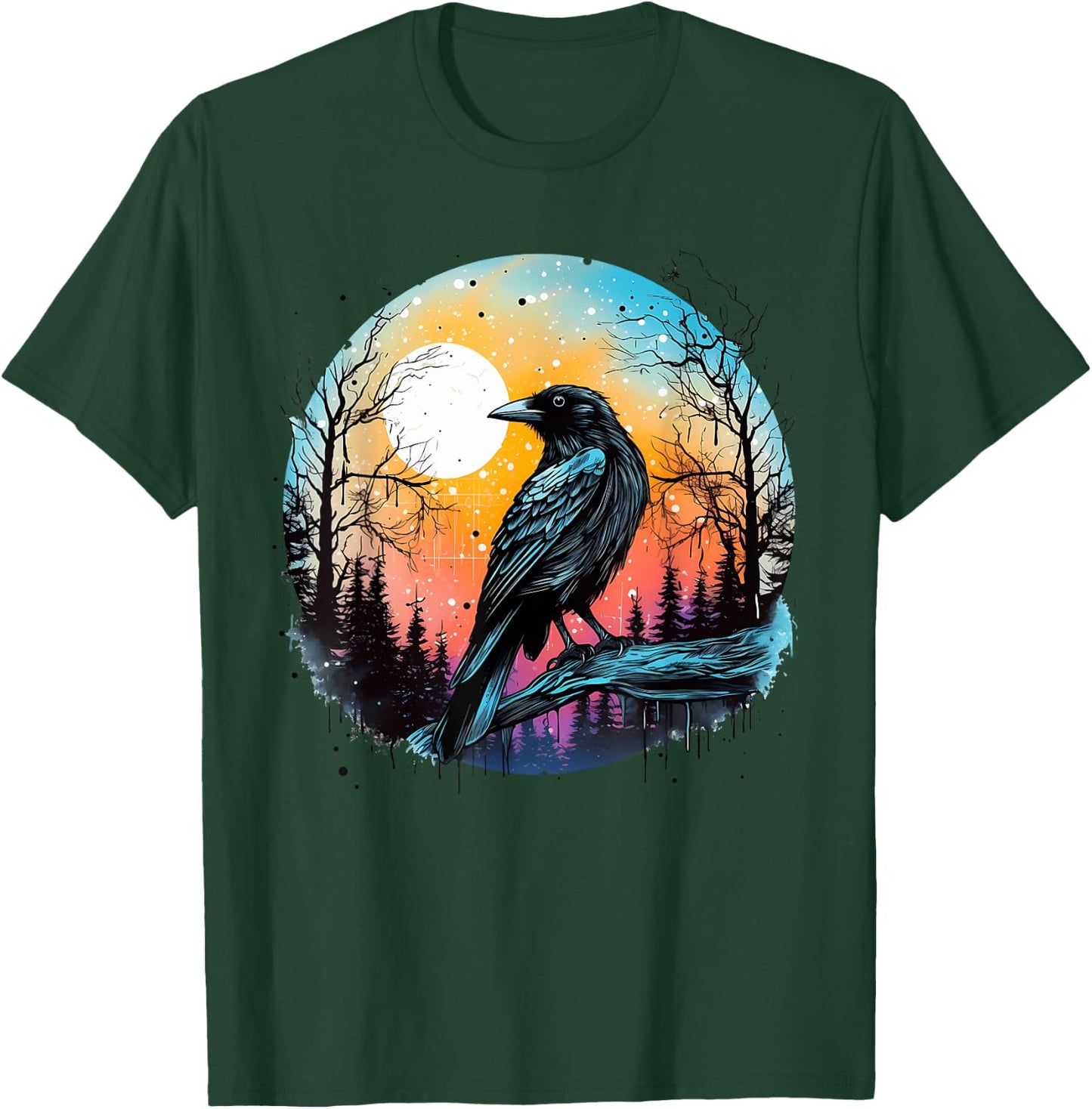 Vintage Raven Crow Forest Bird Graphic Art Design Print T-Shirt - T-Shirt | Forest