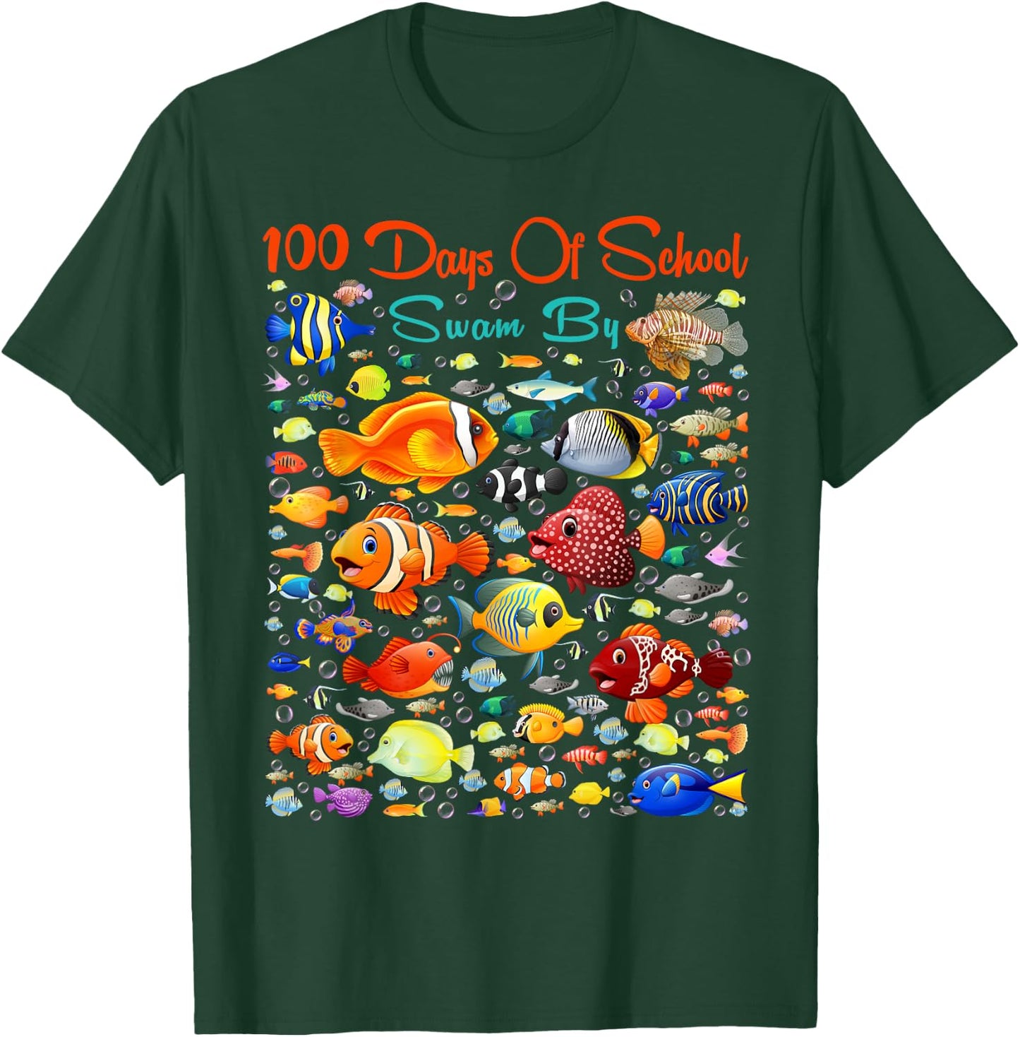 100 Days Of School Swam By Ocean Fishes 100 Days Smarter Kid T-Shirt - T-Shirt | Forest