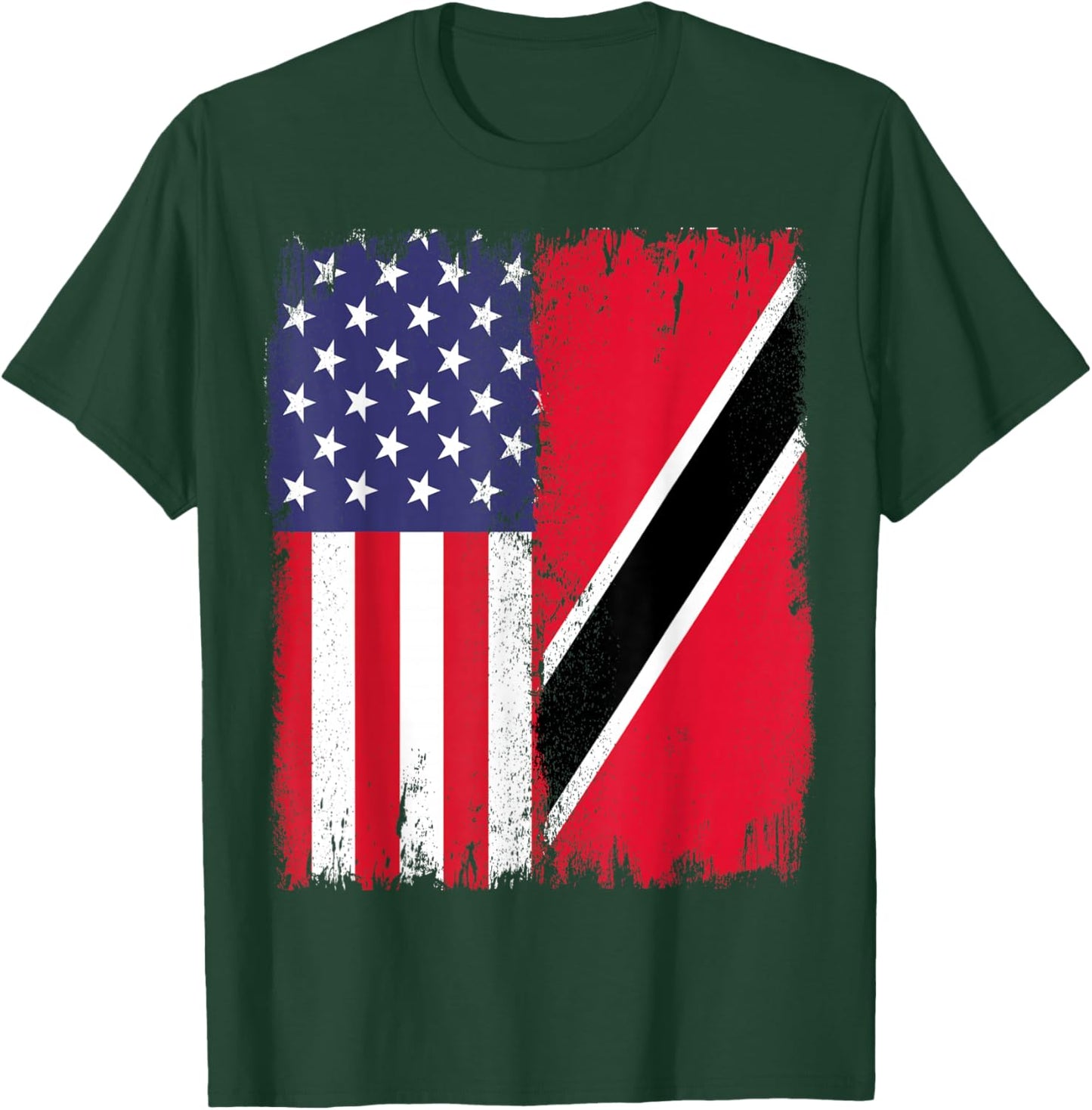 Trinidad And Tobago Trini Roots Half USA Trinidad Flag T-Shirt - T-Shirt | Forest