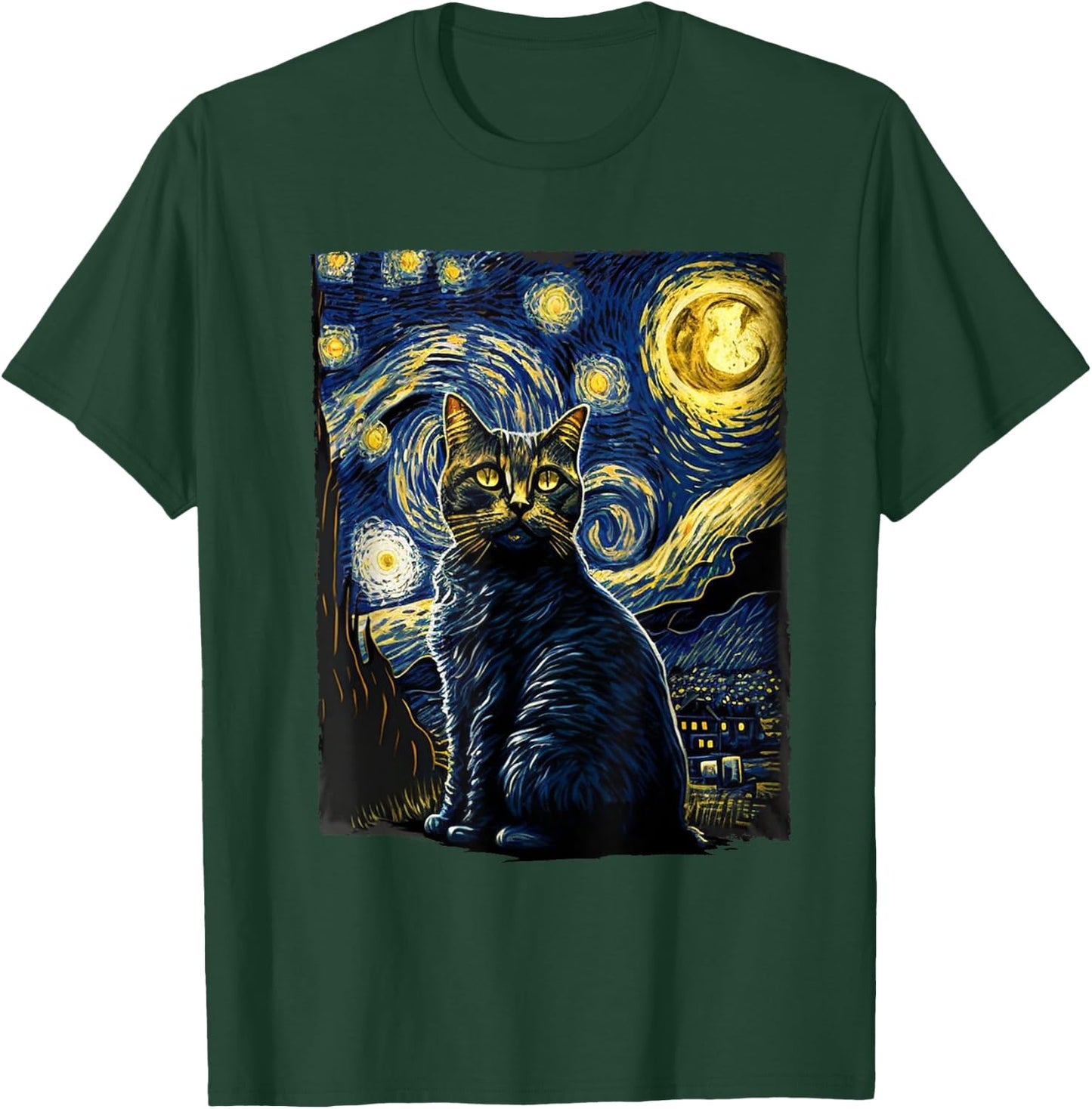 Starry Night Cat Van Gogh Cat Lover Gifts Cat Mom, Cat Dad T-Shirt - T-Shirt | Forest