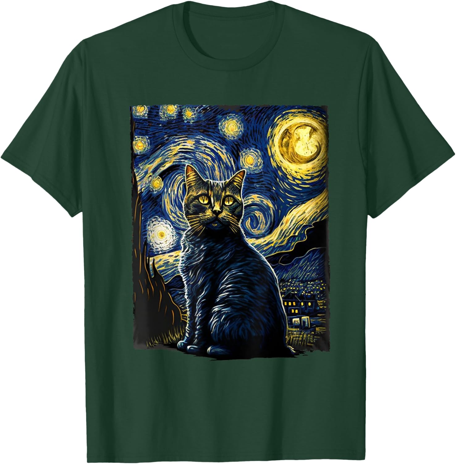 Starry Night Cat Van Gogh Cat Lover Gifts Cat Mom, Cat Dad T-Shirt - T-Shirt | Forest