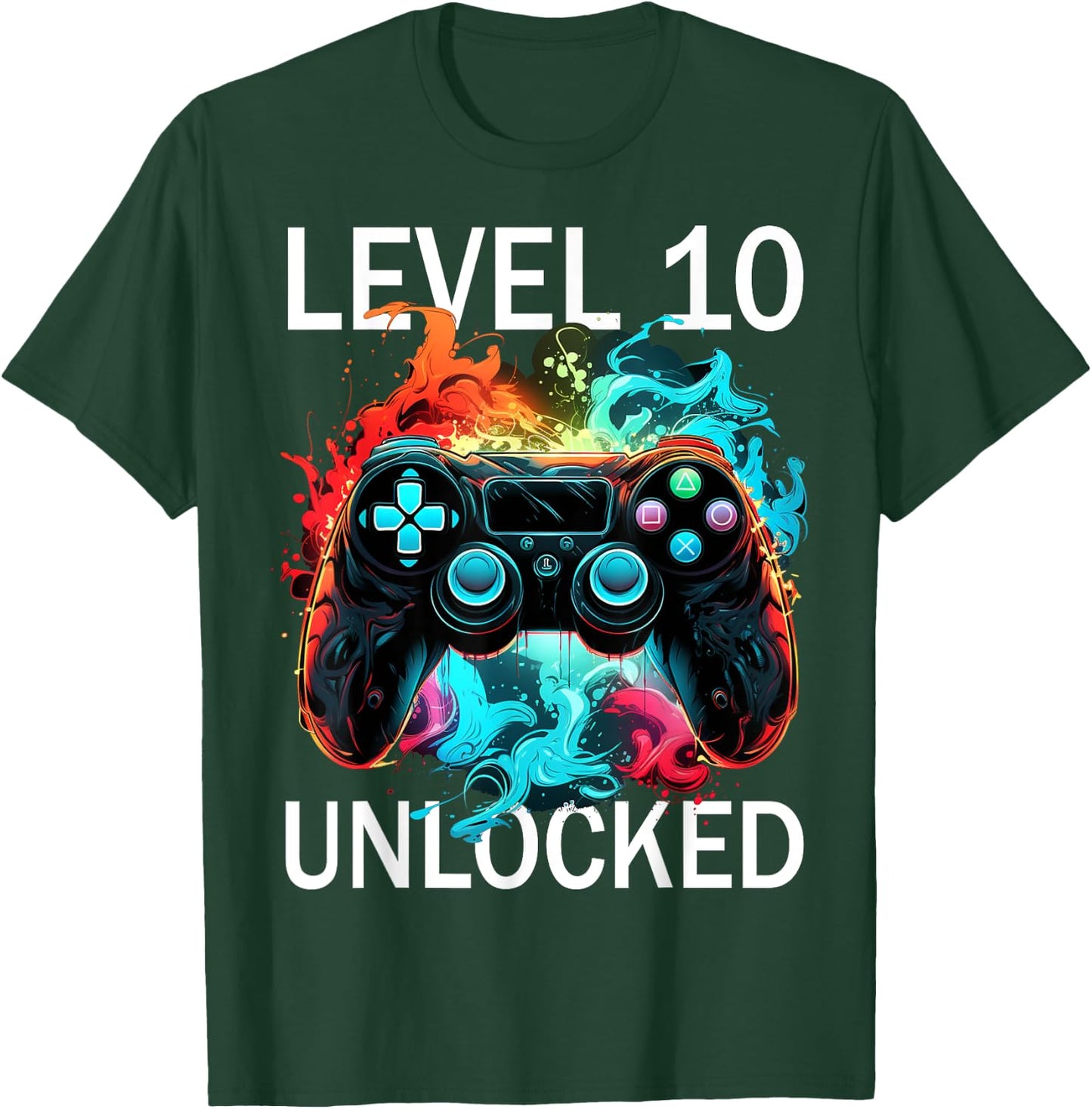 Kids Level 10 Unlocked Video Gamer Retro 10th Birthday Game T-Shirt - T-Shirt | Forest