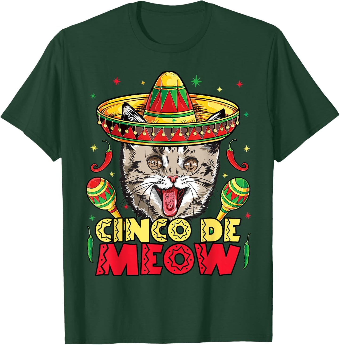 Cinco de Meow Mayo Cat Sombrero Kids Girls Boys Kitty Kitten T-Shirt - T-Shirt | Forest