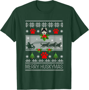 Christmas Siberian Husky Dog Husky Ugly Merry Huskymas T-Shirt - T-Shirt | Forest