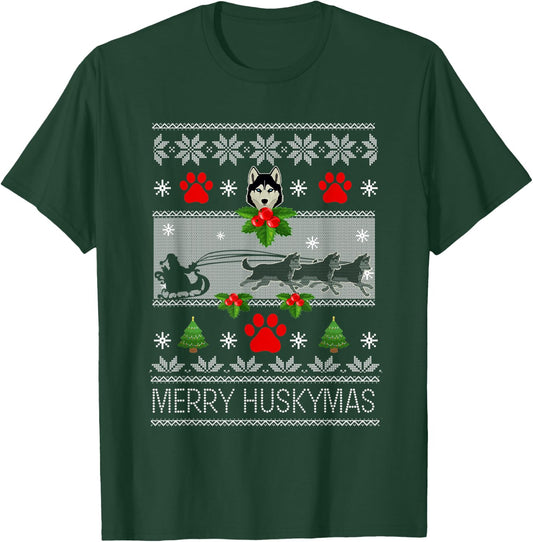 Christmas Siberian Husky Dog Husky Ugly Merry Huskymas T-Shirt - T-Shirt | Forest