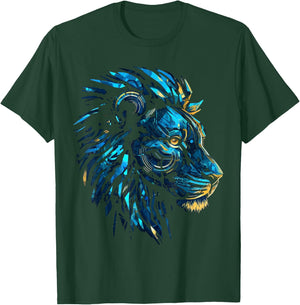 Blue Lion Robot Polygon Fantasy Animal Art Lion T-Shirt - T-Shirt | Forest