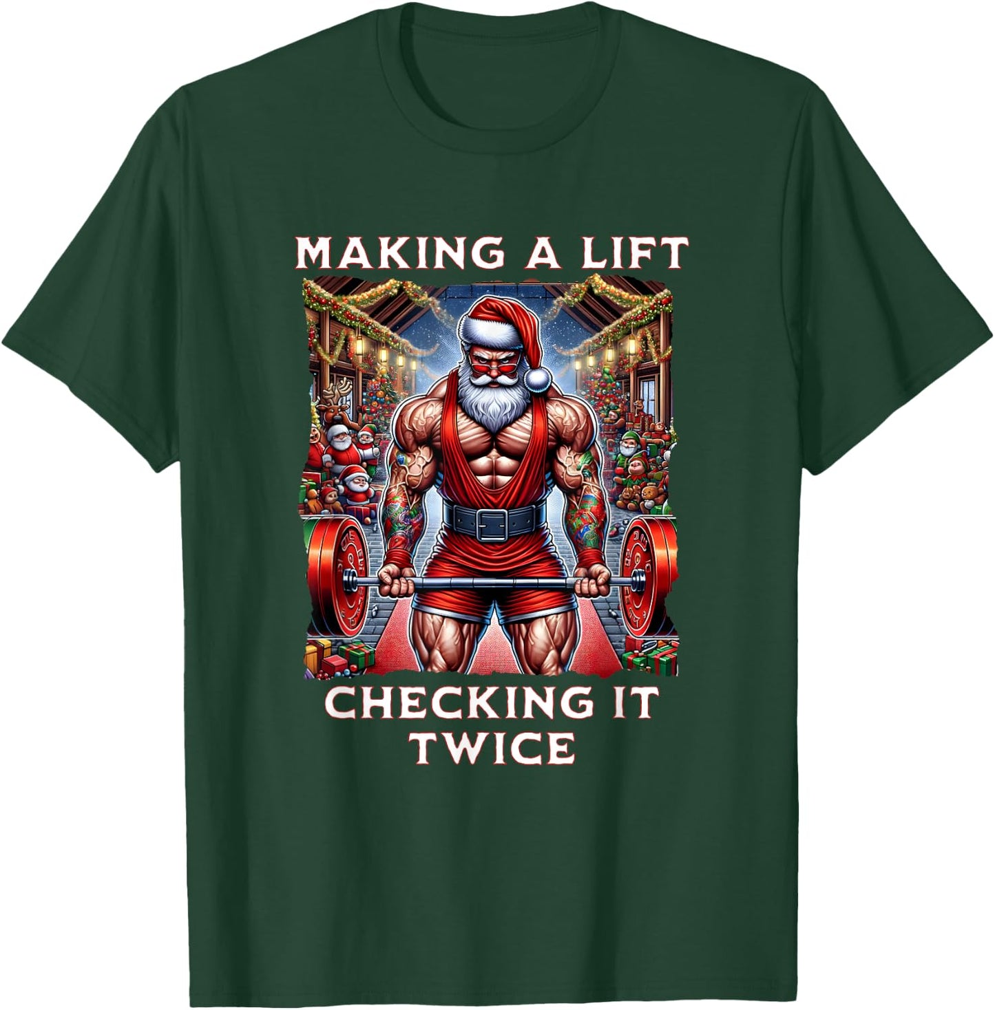 Making a lift, checking it twice. Swole Santa Christmas T-Shirt - T-Shirt | Forest