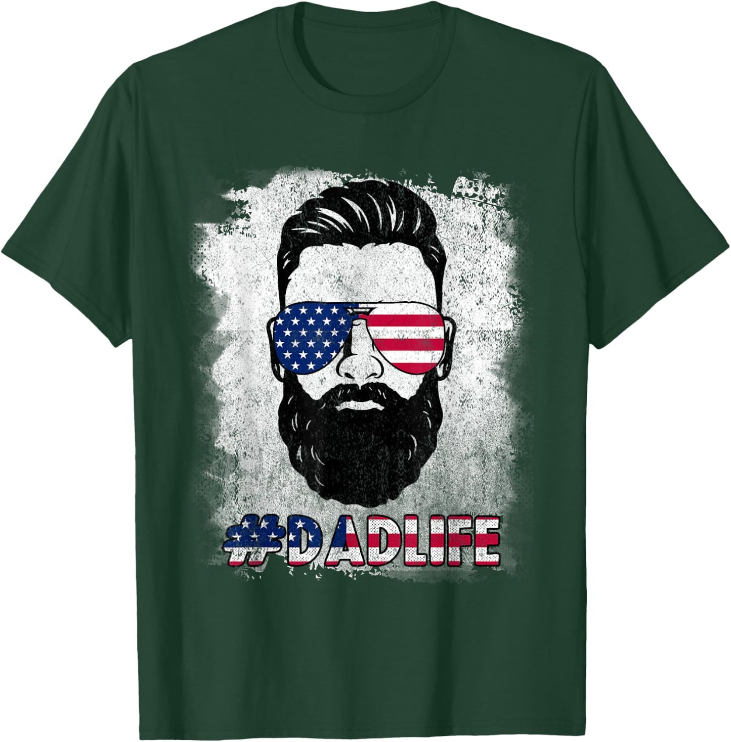 Dad Life Beard Sunglasses USA Flag Father's Day 4th Of July T-Shirt - T-Shirt | Forest