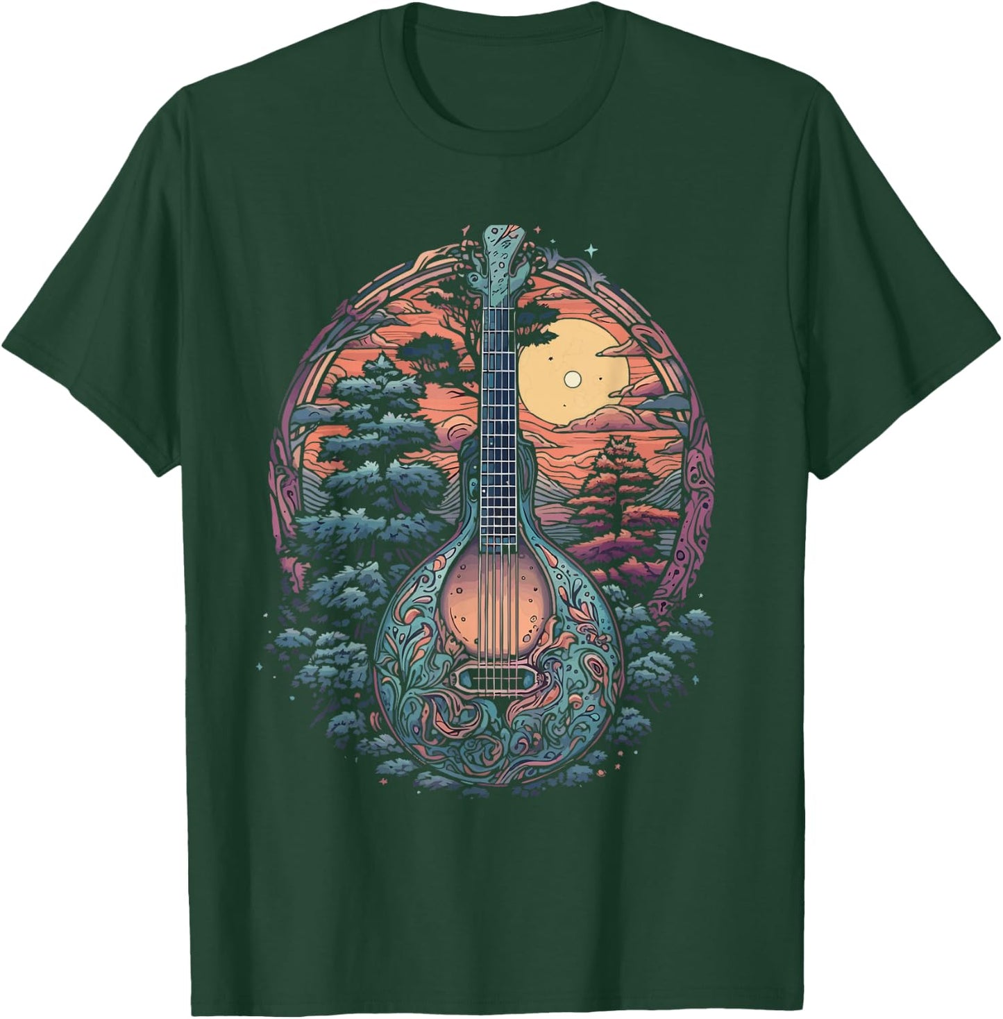 Retro Mandolin Guitar Nature Bluegrass Music Band Mando Art T-Shirt - T-Shirt | Forest