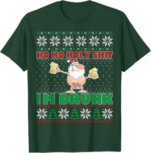 Ho Ho Holy Shit I'm Drunk Naked Santa Claus Ugly Christmas T-Shirt - T-Shirt | Forest