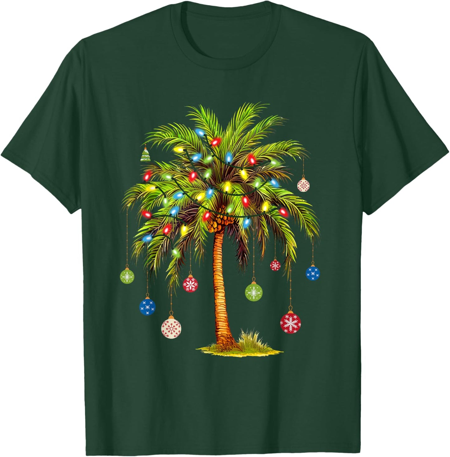 Christmas Palm Tree Light Hawaiian Tropical Xmas T-Shirt - T-Shirt | Forest
