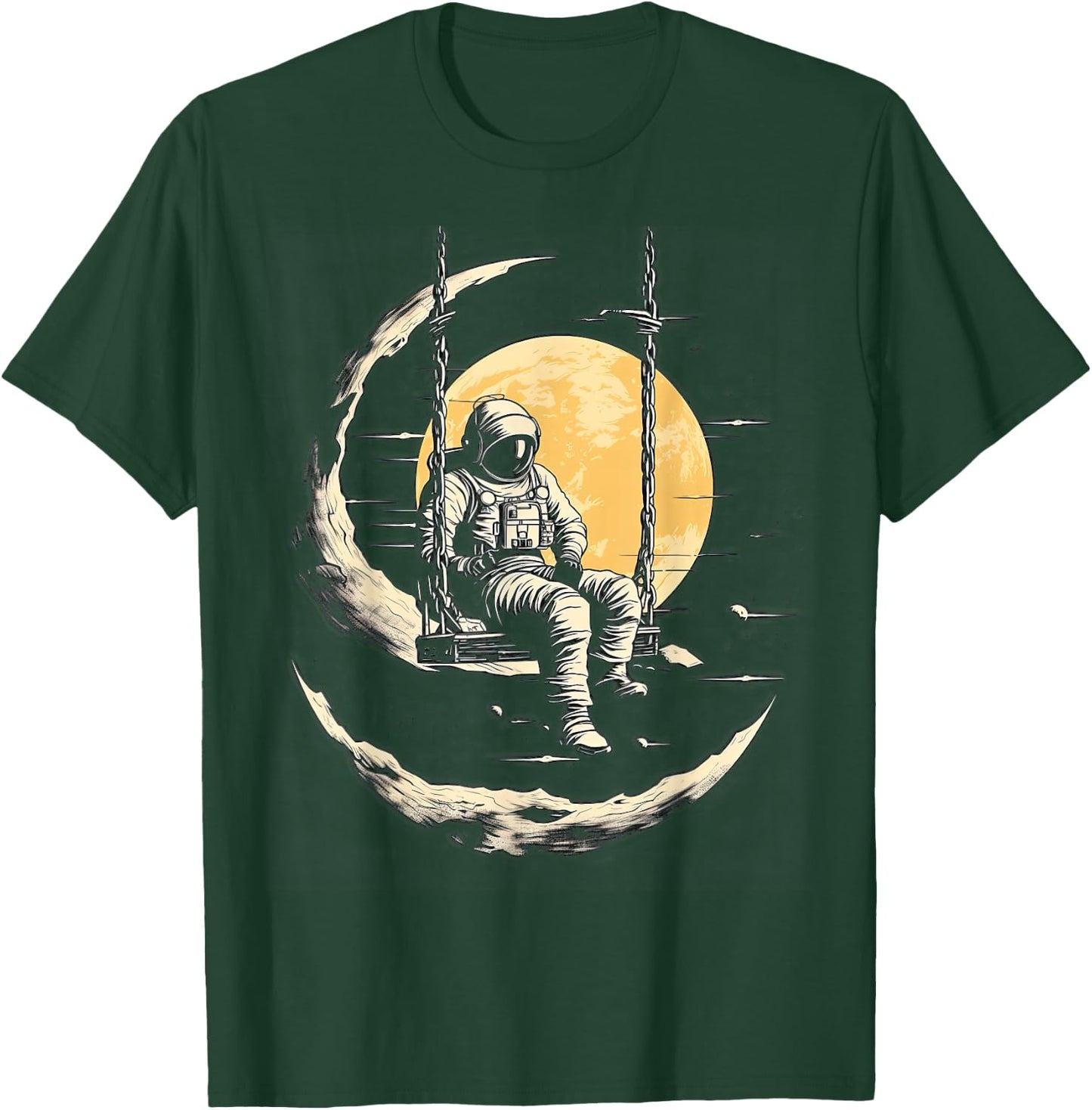 Astronaut Sitting on Swing in Space Stars and Moon T-Shirt - T-Shirt | Forest