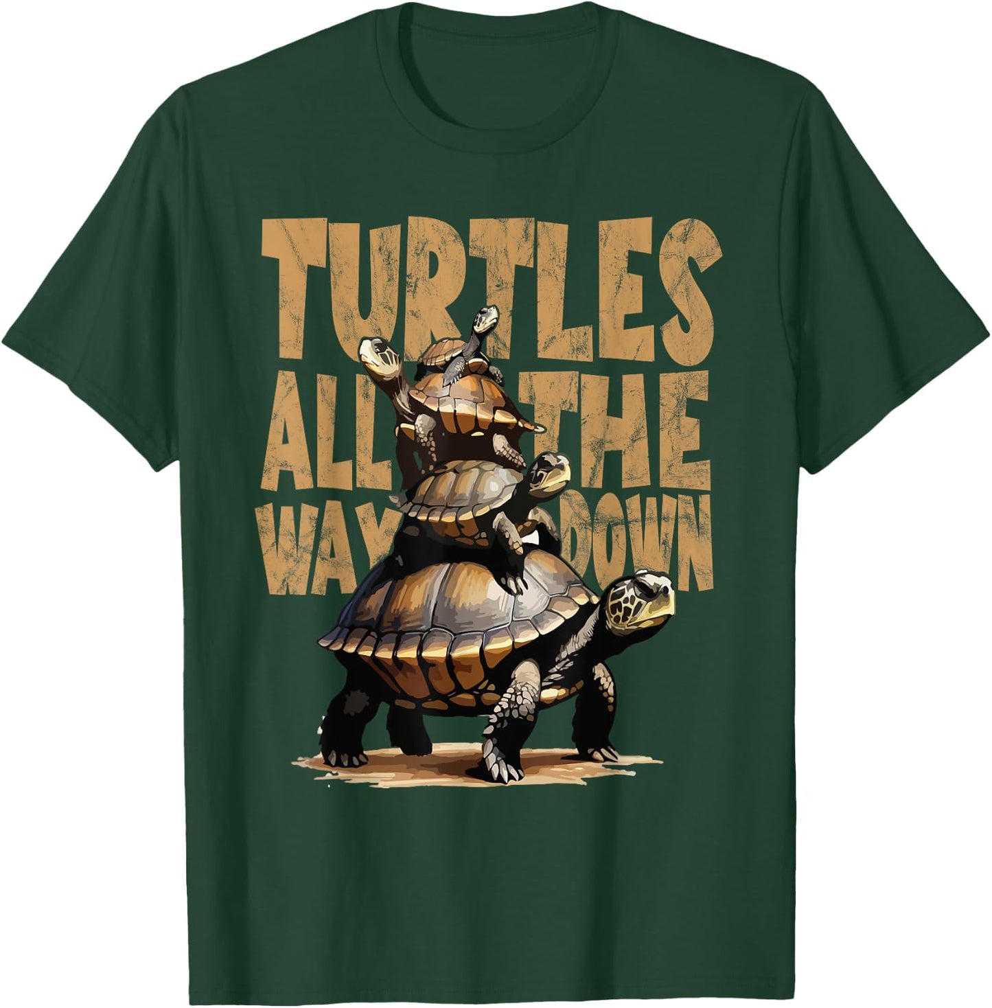 Retro Style Turtles all the way Down T-Shirt - T-Shirt | Forest