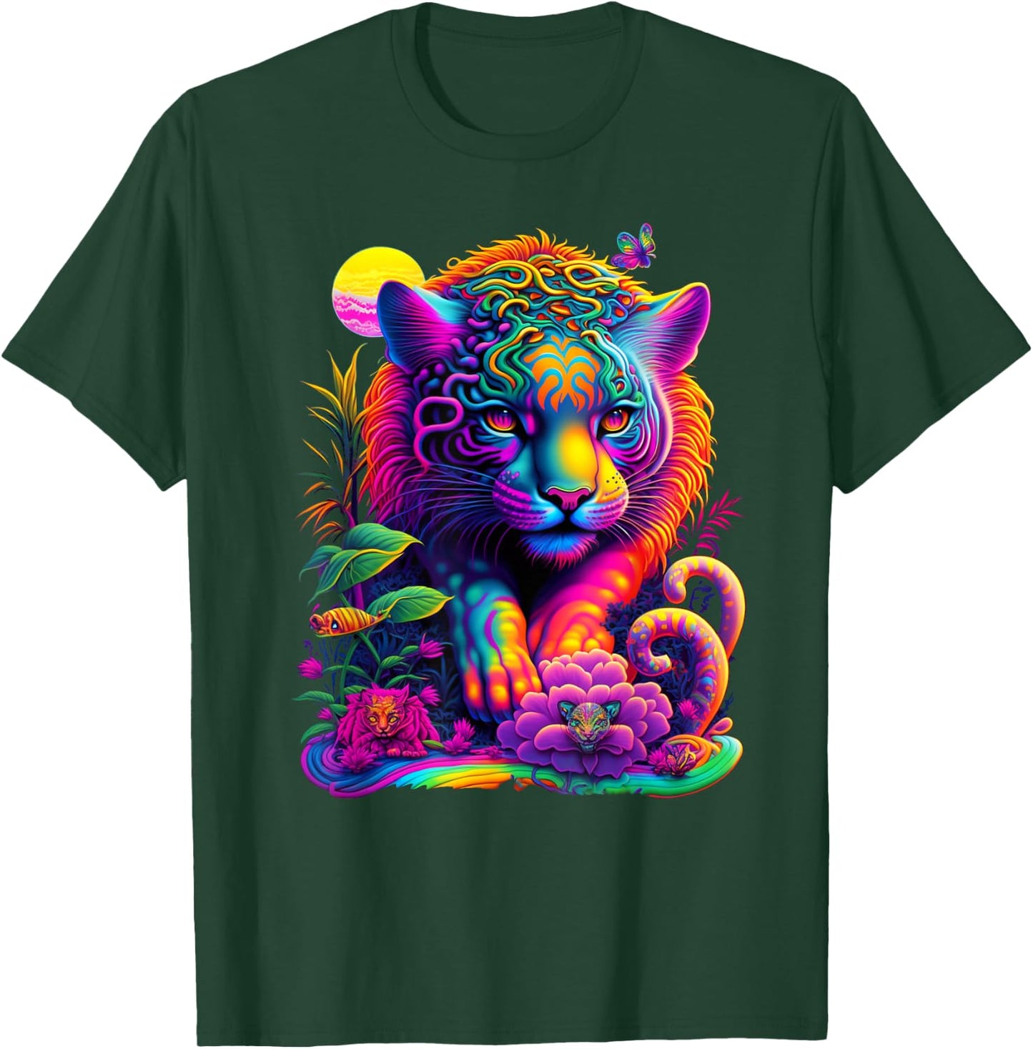 Colorful Rainbow Wild Cat Graphic T-Shirt - T-Shirt | Forest