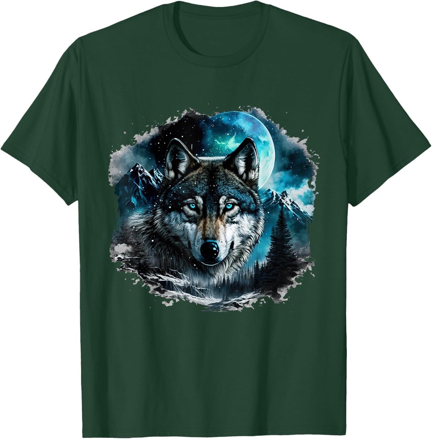 Grey Wolf Hunting Ground Icy Moon Forest Galaxy T-Shirt - T-Shirt | Forest