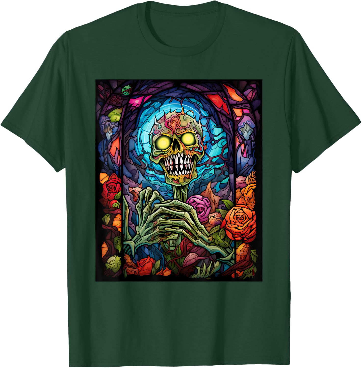 Stained Glass Style Zombie Halloween T-Shirt - T-Shirt | Forest
