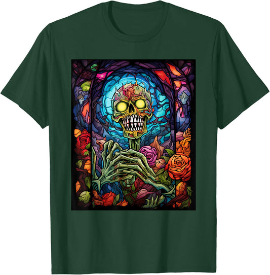 Stained Glass Style Zombie Halloween T-Shirt - T-Shirt | Forest