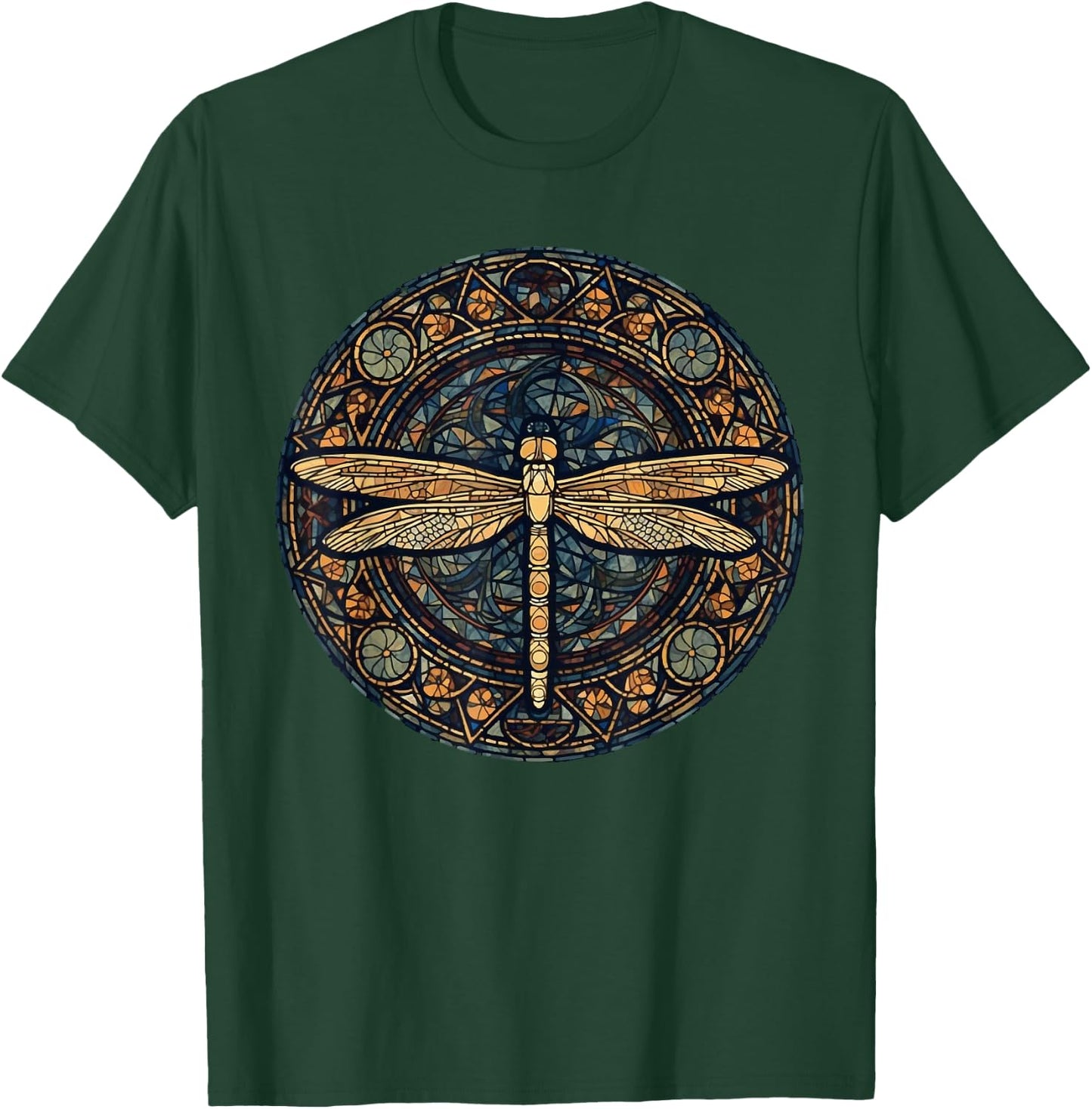 Magical Dragonfly Lover Stained Glass Graphic Design Art T-Shirt - T-Shirt | Forest