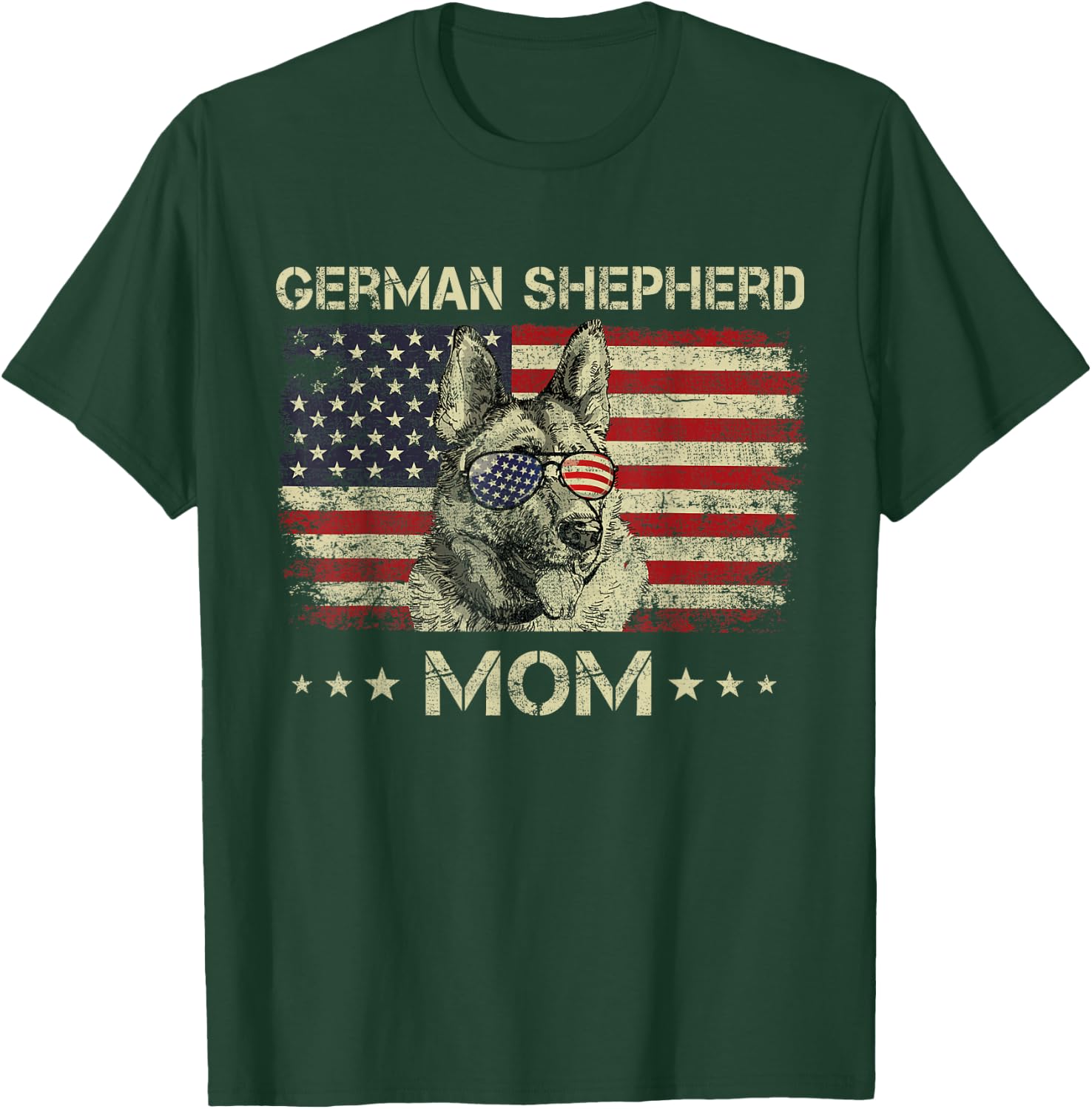 German Shepherd Mom Dog Lovers American Flag 4th Of July T-Shirt - T-Shirt | Forest