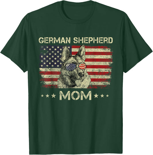 German Shepherd Mom Dog Lovers American Flag 4th Of July T-Shirt - T-Shirt | Forest
