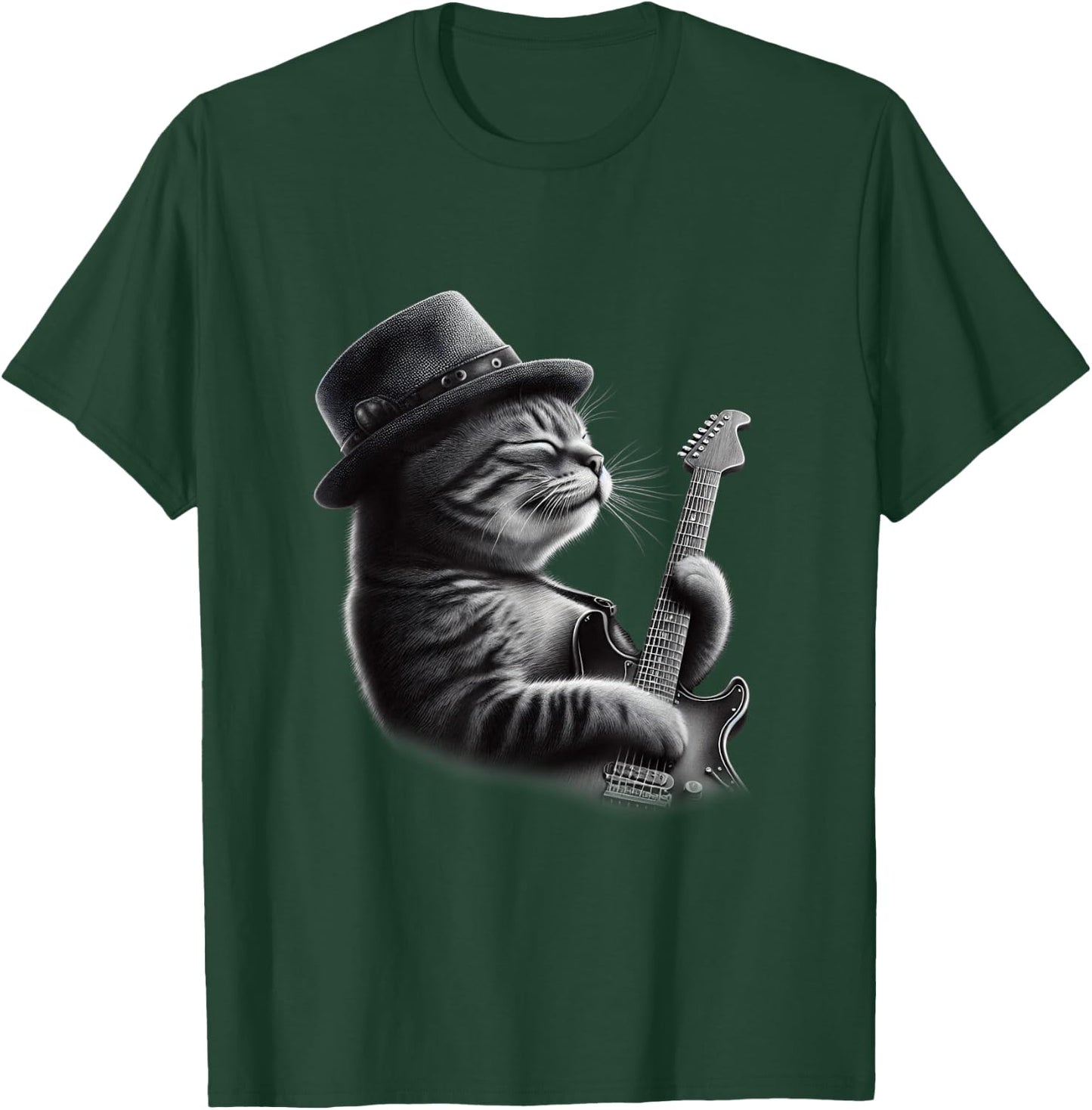 Cat Playing Guitar - Funny Rock Music Guitar Cat T-Shirt - T-Shirt | Forest