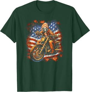 US Flag Motorcycle Skeleton Biker 4th July American T-Shirt - T-Shirt | Forest