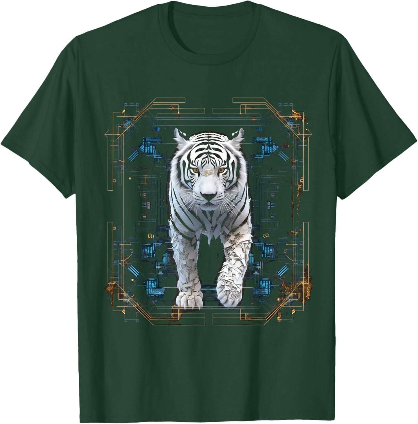 Tiger Geometric Artwork | White Animal Motif Tiger T-Shirt - T-Shirt | Forest