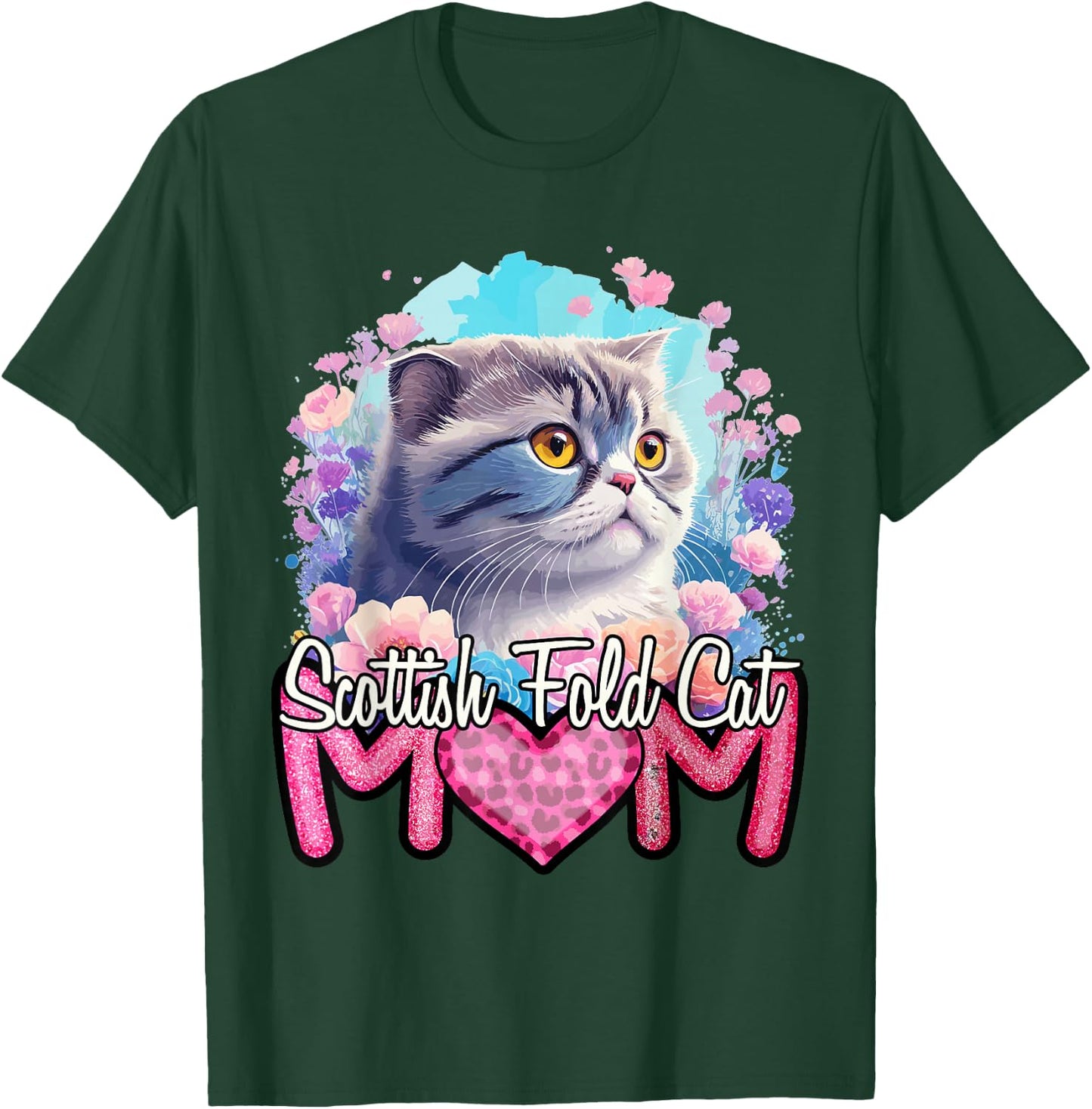 Scottish Fold Mom. Retro Scottish Fold Cat Lover - Cat Mama T-Shirt - T-Shirt | Forest