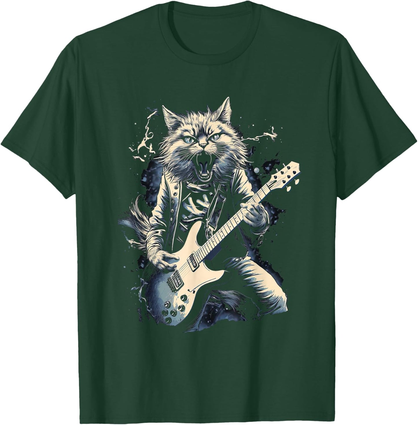 Cat Playing Bass Guitar Guitarist Rocker Cool T-Shirt - T-Shirt | Forest