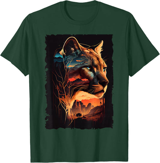 Mountain Cougar Sunset Wilderness Wildlife Art T-Shirt - T-Shirt | Forest