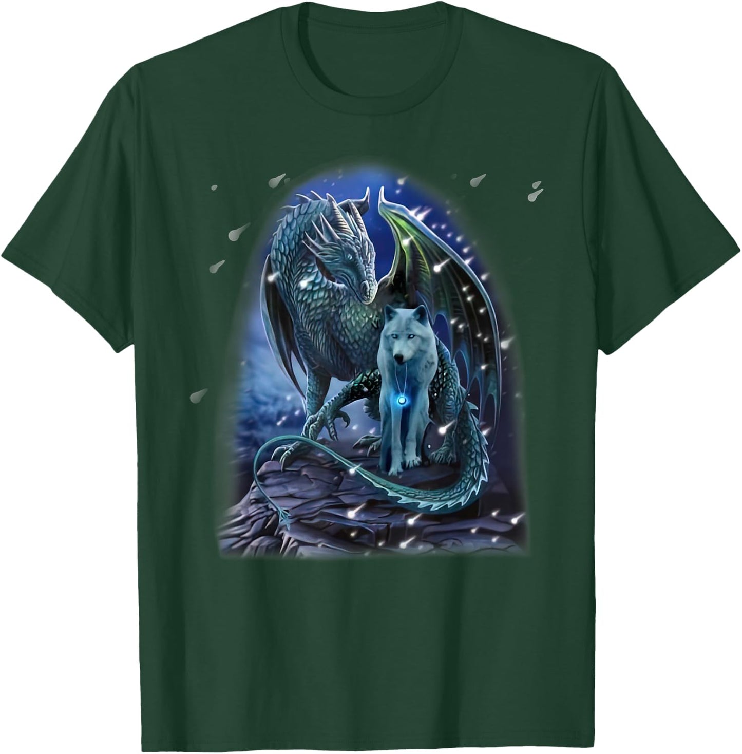Wolf And Dragon Together In Winter T-Shirt - T-Shirt | Forest